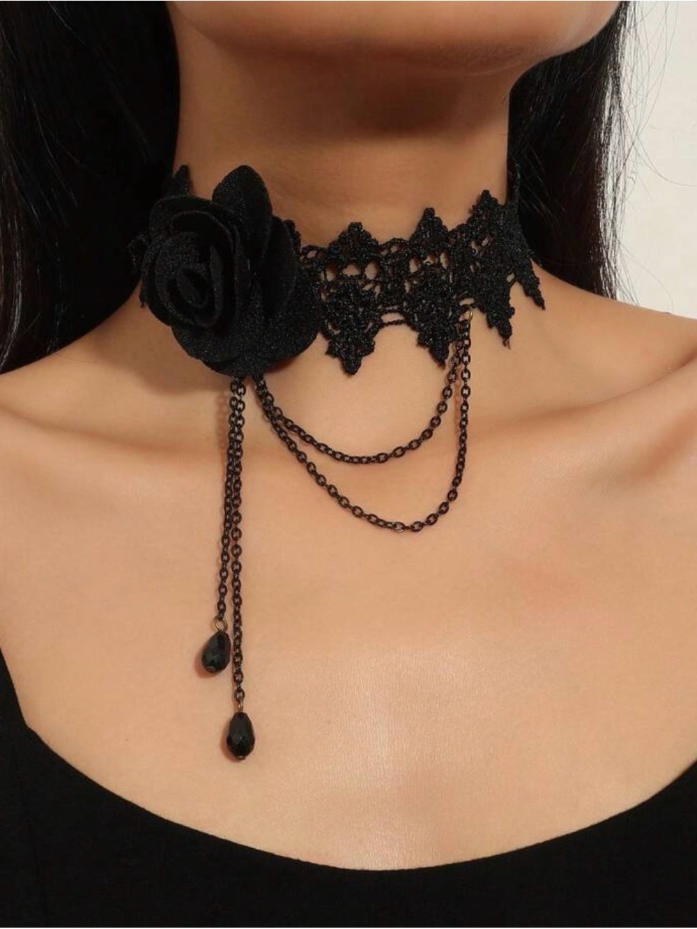 Black Lace Rose Choker Necklace - Elegant Women's Jewelry